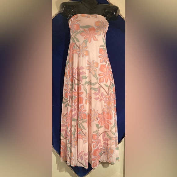 See You Monday Strapless Floral Dress - Pink and Orange - Picture 1 of 5